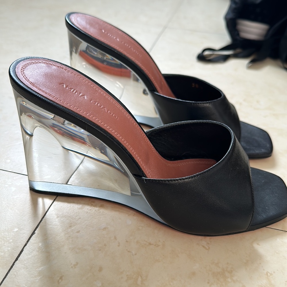 Amina Muaddi - black & clear wedge heel | size 38.5